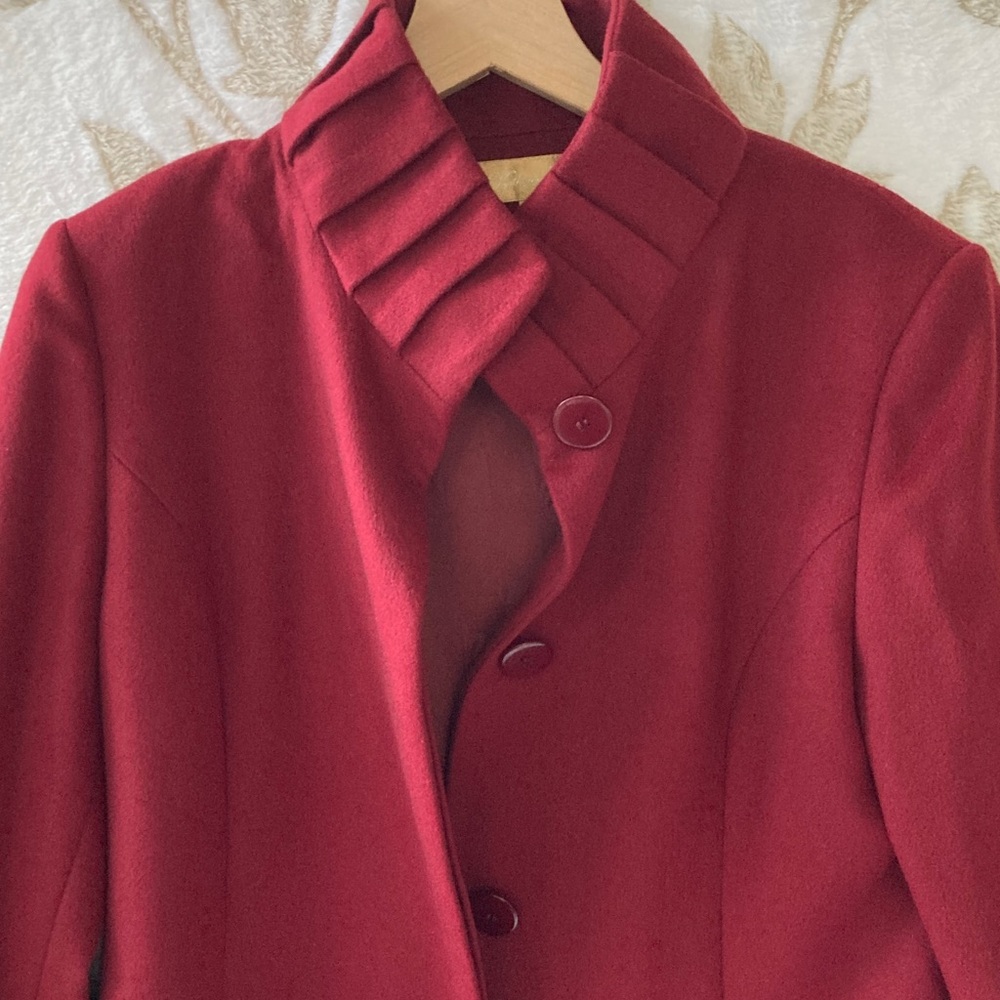 KATHERINE KELLY Elegant Luxury 100% Cashmere Long Red Pleated Coat Women’s 10